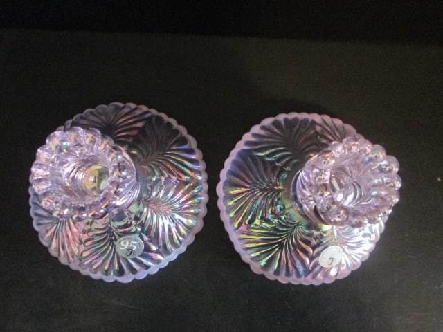 Pair of Fenton 95th Anniversary Pink Opalescent Candle Holders - 3