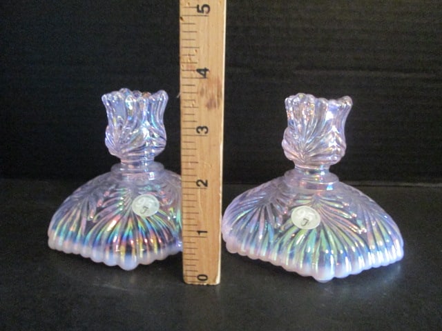 Pair of Fenton 95th Anniversary Pink Opalescent Candle Holders - 5