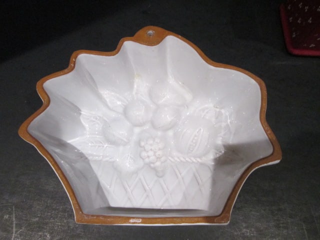 Winterling Red Ceramic Lidded Jar and White Glazed Terra Cotta Fruit Basket Mold - 3