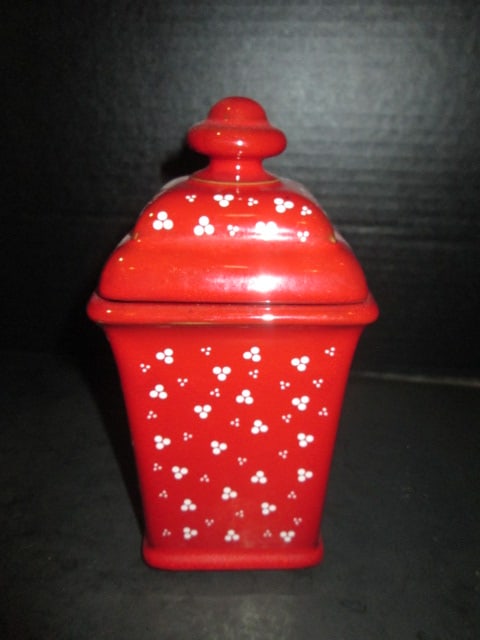 Winterling Red Ceramic Lidded Jar and White Glazed Terra Cotta Fruit Basket Mold - 4