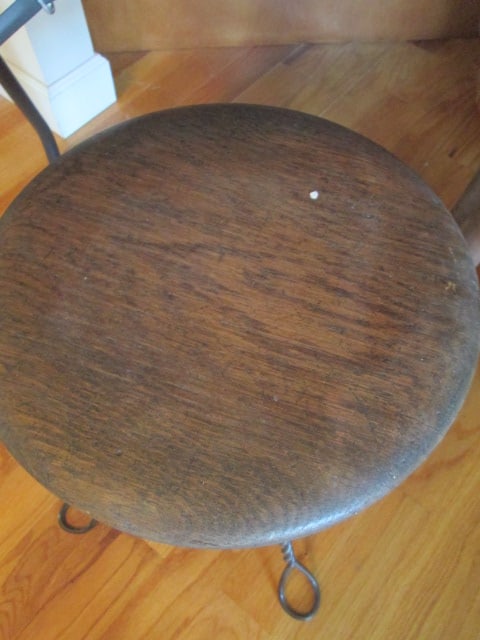 Antique Swiveling Oak Piano/Organ Stool with Wrought Iron Base - 3