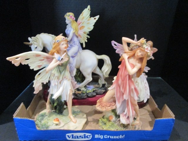 Four Handpainted Sculpted Composite Fairy Wall Figures: approx. 8 1/2"-12"h