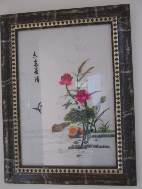 Framed Chinese Silk Hand Embroidered Panel: 19 1/4" x 25 1/2"