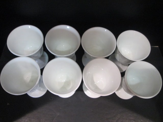 Eight Midcentury Grapevine Milk Glass Goblets - 2