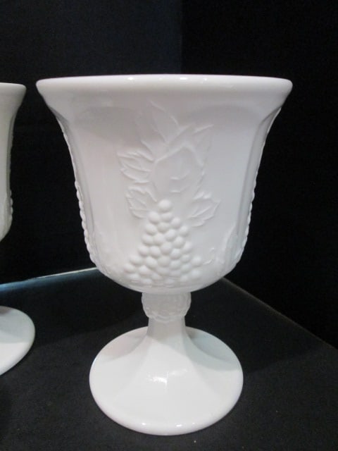Eight Midcentury Grapevine Milk Glass Goblets - 3