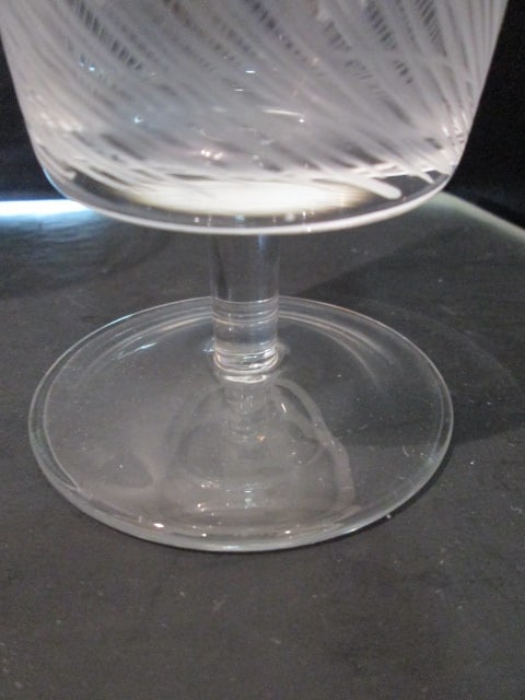 Five Retro Etched Reed Design Flat Bottom Short Stem Water Goblets - 5