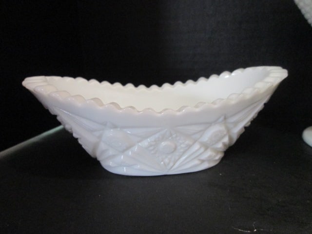 Midcentury Milk Glass Creamer and Sugar Set, Compote and Tidbit Bowls - 4