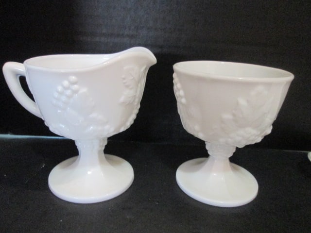 Midcentury Milk Glass Creamer and Sugar Set, Compote and Tidbit Bowls - 7