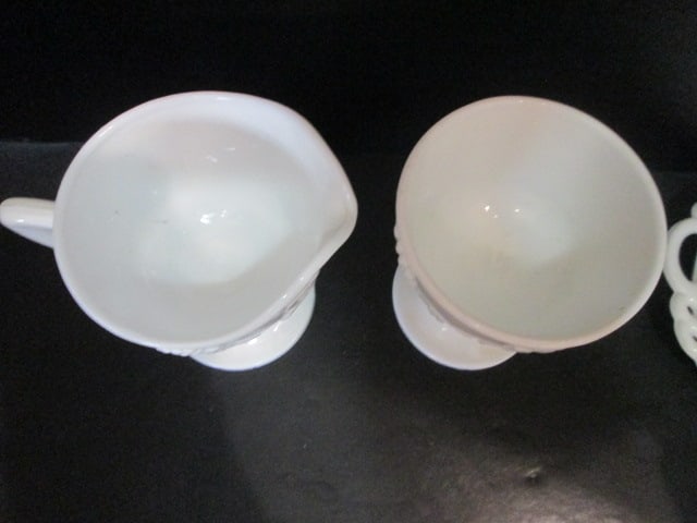 Midcentury Milk Glass Creamer and Sugar Set, Compote and Tidbit Bowls - 8