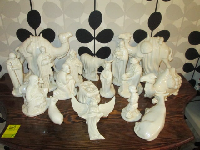 18 Piece White Ceramic Nativity Set: some crazing and repairs-see pictures and preview, Bring Boxes-Local Pickup Only