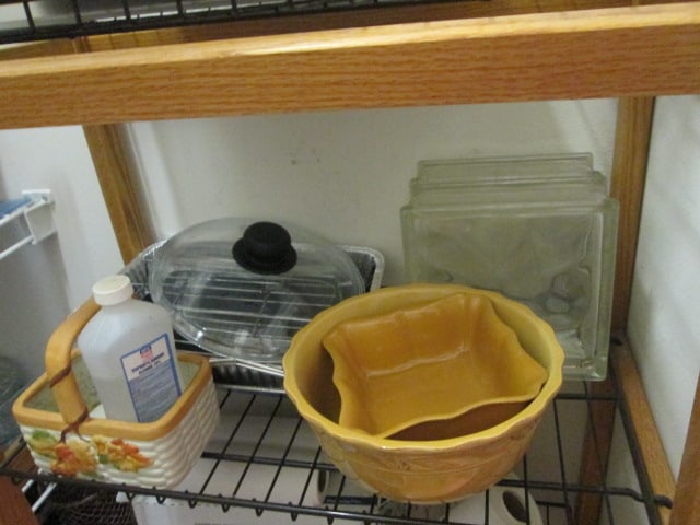 Pantry Contents-Plastic Ware, Mugs, Cabinet Organizers, Waste Baskets, Glass Ware, etc. - 8
