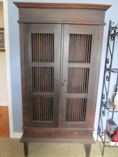 Asian Inspired Wood Cabinet with Spindle Doors/Sides and 2 Drawers (1 of 5)