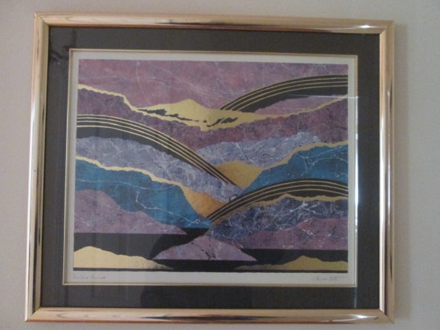 Framed and Matted Steven North "Golden Horizon" Metallic Accented Screen Print: 25 1/2" x 21 1/2"
