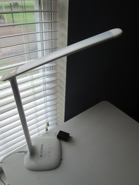 White Metal Chair Side Table, Tiered Adjustable Work Table and G-Cord LED Lamp - 2