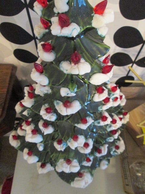 Snow Capped Bough Ceramic Christmas Tree with Music Box Base - 3