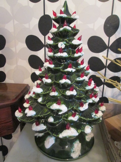 Snow Capped Bough Ceramic Christmas Tree with Music Box Base - 5
