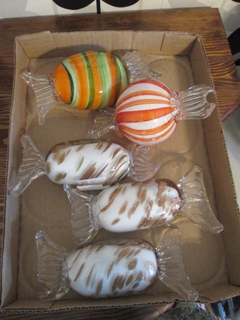 Four Hand Blown Art Glass Candies: approx. 6" long