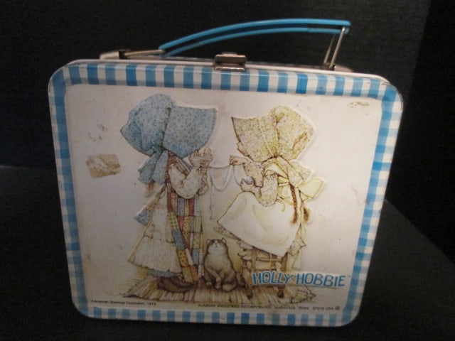 1979 Aladdin Industries "Holly Hobbie" Metal Lunch Box Kit with Insulated Bottle: some age/use wear