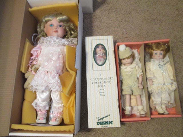 Four Porcelain Collector Dolls in Original Boxes: (2)Bradley's Dolls, (1)Seymour Mann, (1) Kais American Artist Collection