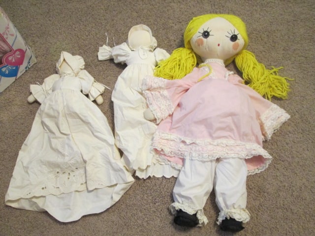 Plush Animals, Baby Dolls in Original Boxes and Hand Crafted Folk Art Dolls - 4
