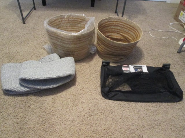 Slat Wall StoutStuff Storage Sport Ball Net, Two Woven Storage Baskets and Two Woven: Storage Tote Bags. Local Pickup Only