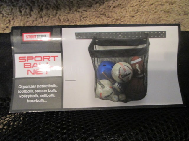 Slat Wall StoutStuff Storage Sport Ball Net, Two Woven Storage Baskets and Two Woven - 3