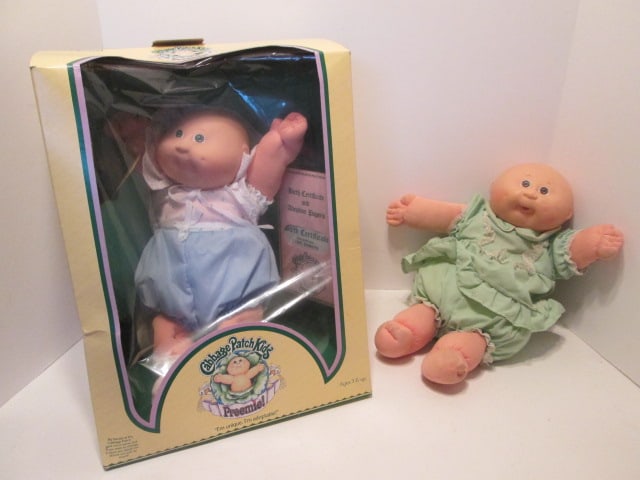 Two 1990's Coleco "Cabbage Patch Kids" Dolls-One in Original Box: Box has some damage from storage-see pictures and preview