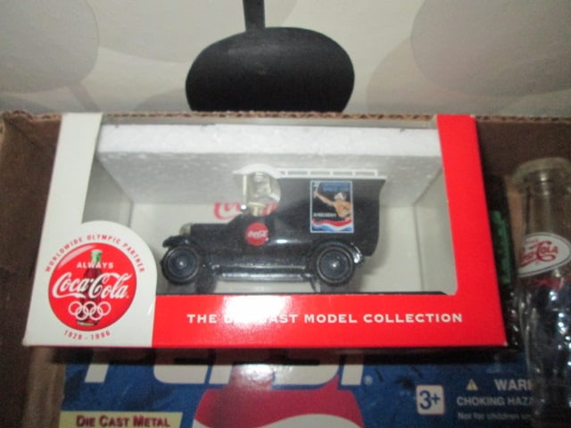 Coca-Cola and Pepsi Scaled Die Cast Cars and Set of Pepsi-Cola Bottle Shakers - 2