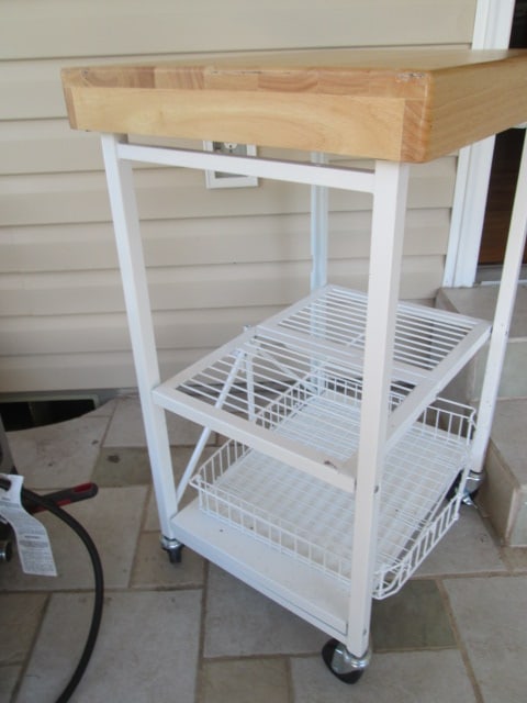 Folding Portable Butcher Block Island with Removable Folding Wire Tray - 3