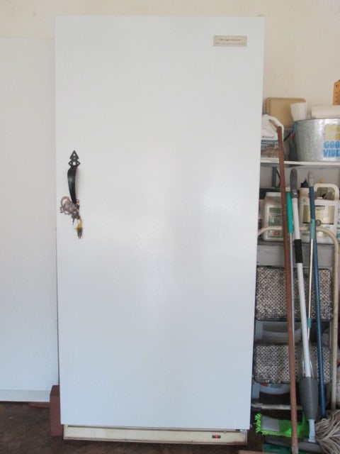 Frigidaire Frost Free Upright Commercial Freezer: Model FFU20FC4AW2, Serial #WB23732218, DOM 09/02, has lock and key, plugged in and working great, door handle appears to have been replaced, Local Pickup Only