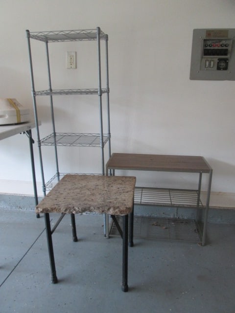 Grey Wire Shelf Unit, 2 Shelf Shoe Organizer Shelf Unit and Granite Slab Side Table (1 of 8)