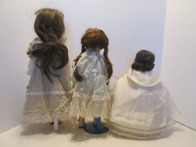Three Victorian Style Porcelain Collector Dolls with Stands - 10