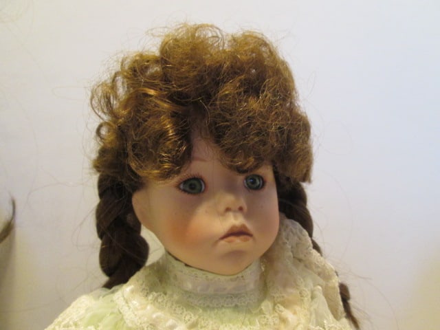 Three Victorian Style Porcelain Collector Dolls with Stands - 5