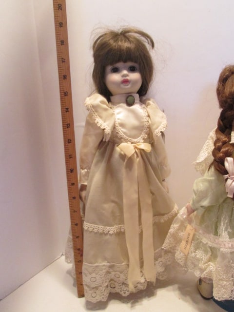 Three Victorian Style Porcelain Collector Dolls with Stands - 7