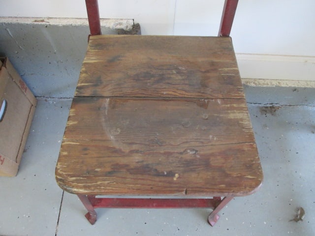 Antique Metal Frame Wood Seat School House Student Chair - 2