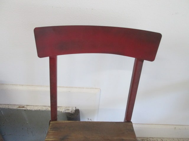 Antique Metal Frame Wood Seat School House Student Chair - 3
