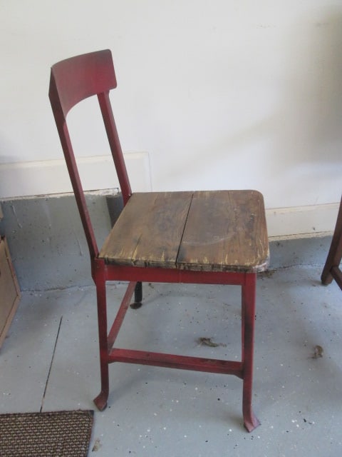Antique Metal Frame Wood Seat School House Student Chair - 4