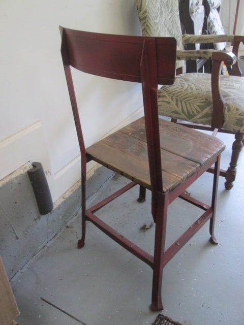 Antique Metal Frame Wood Seat School House Student Chair - 5