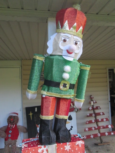 Polar Bear, Present and Nutcracker Totem Style Pre-Lit Holiday Tinsel Figure - 2