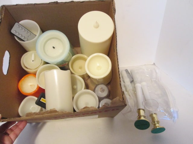Grouping of Various Size Flameless LED Candles: see pictures and preview for sizes and quantities