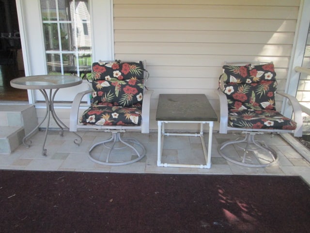 Swiveling Rocking Patio Arm Chairs, Pebble Glass Bistro Table and Custom Made Occasional Table (1 of 12)