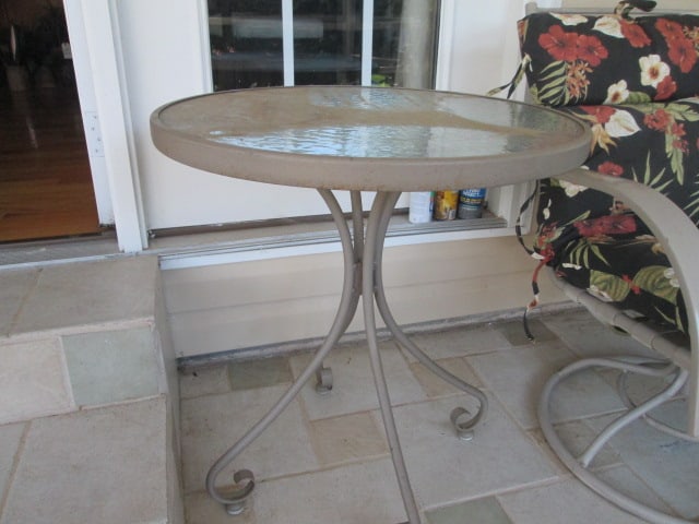 Swiveling Rocking Patio Arm Chairs, Pebble Glass Bistro Table and Custom Made Occasional Table - 2