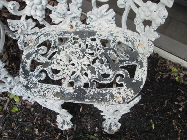Painted White Cast Metal Garden Bench and Chair - 3