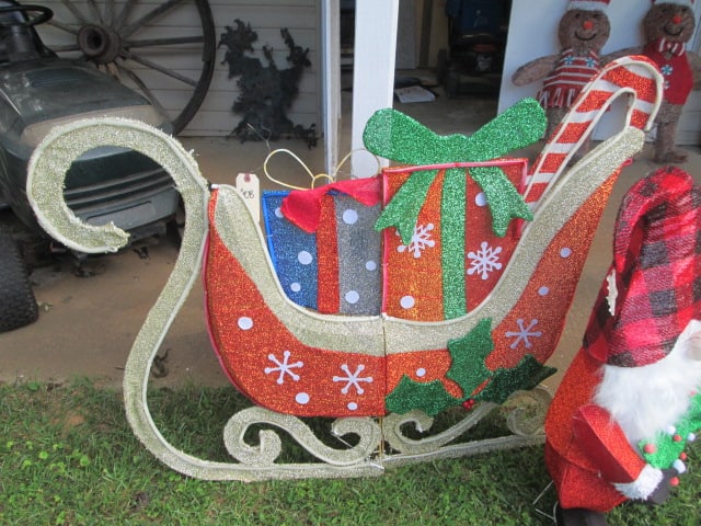Gnome and Santa's Sleigh with Presents Pre-Lit Holiday Tinsel Figures - 4
