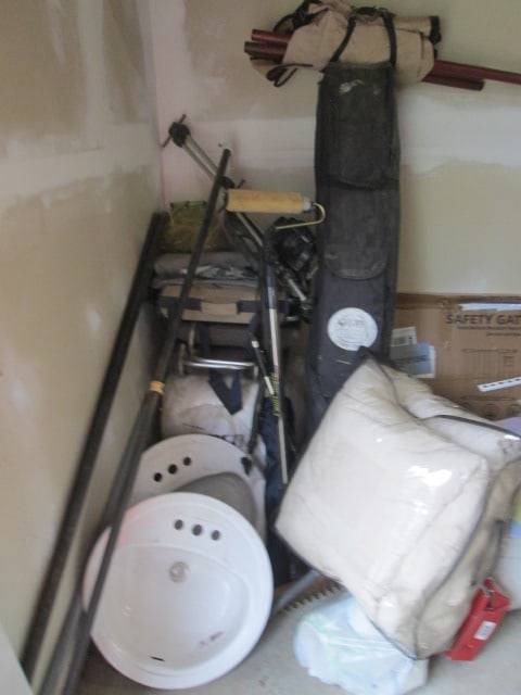 Corner Contents-Folding Lawn Chair, Comforters, Wood Side Chair, Pet Gate, etc. - 2