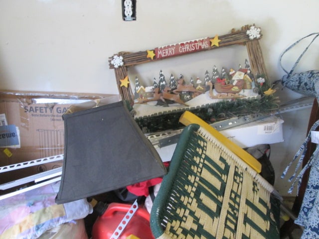 Corner Contents-Folding Lawn Chair, Comforters, Wood Side Chair, Pet Gate, etc. - 5