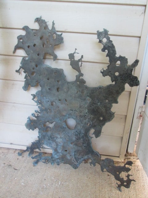 Antique Steel Tire Wooden Spoke Wagon Wheel and Metal Pierced Splatter Wall Art - 2