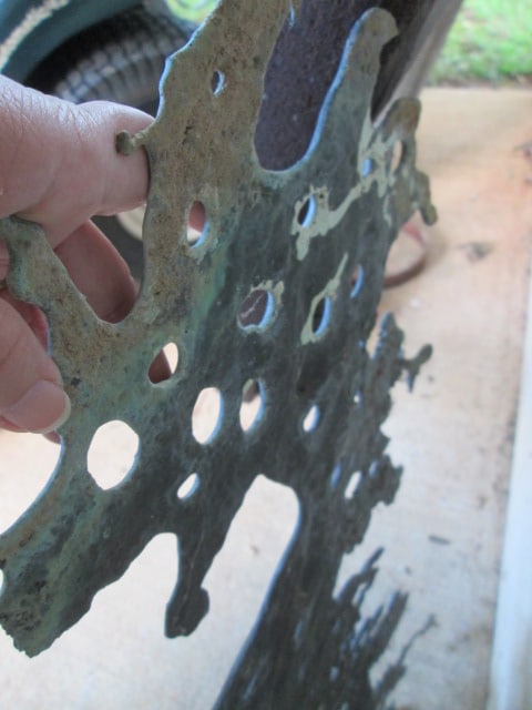 Antique Steel Tire Wooden Spoke Wagon Wheel and Metal Pierced Splatter Wall Art - 3