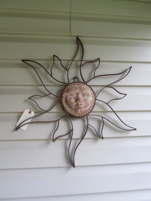 Wrought Iron and Pottery Smiling Sunburst Wall Art: some rust, Local Pickup Only