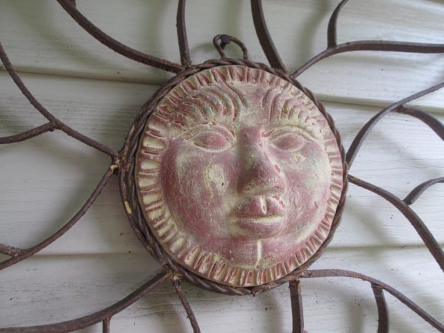 Wrought Iron and Pottery Smiling Sunburst Wall Art - 2